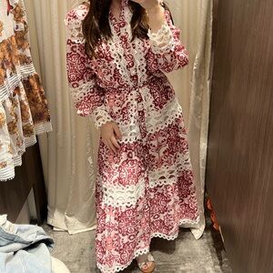 Zimmerman style maxi dress pink and white dress with lace detailing